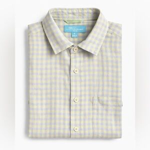 Toscano Aqua 100% Linen Short Sleeve Shirt Beige and Purple Check Men’s Medium